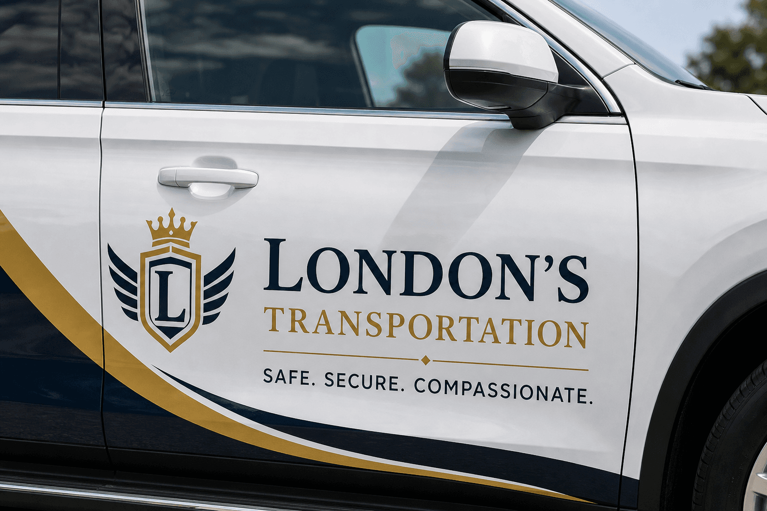 Close-up of London's Transportation door crest branding