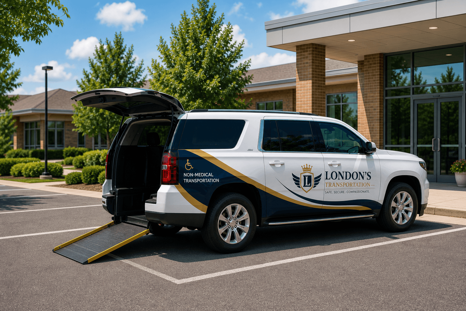Rear view of Non-Emergency Medical SUV with accessibility ramp