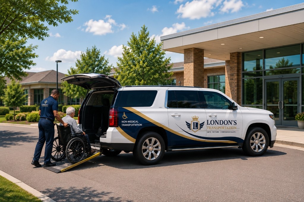 London's Transportation branded SUV for ambulatory, wheelchair, and stretcher trips